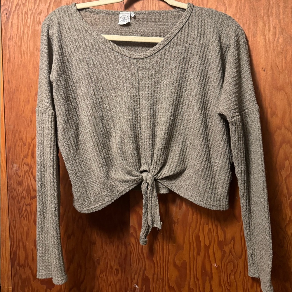 Paper Crane Cozy Green Waffle Sweater